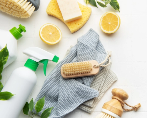 Eco-friendly green cleaning supplies free of harmful chemicals