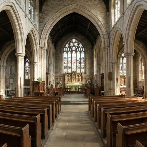 Tidy church sanctuary interior maintained by professional cleaners