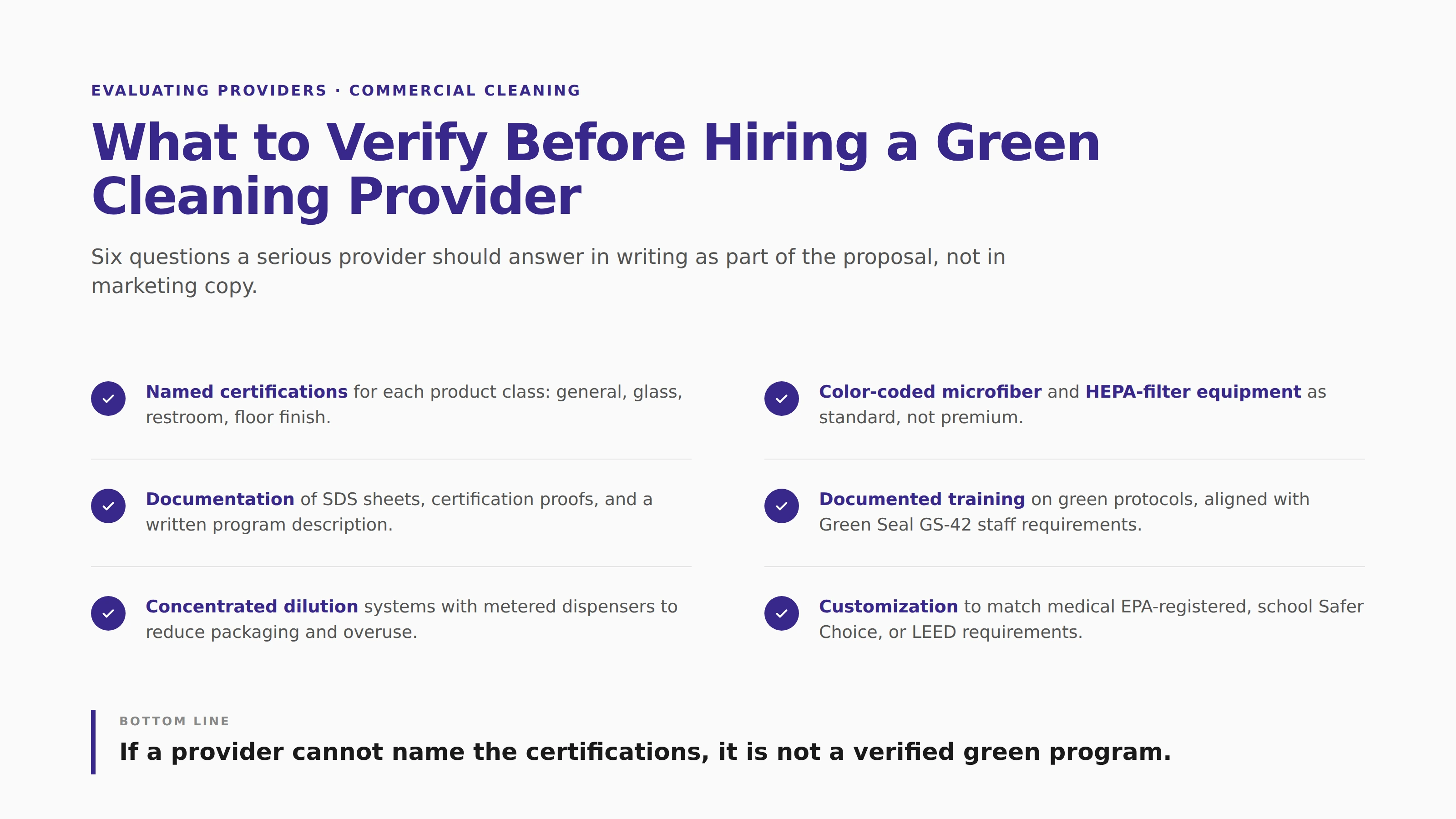 Verifying a green cleaning provider's certifications and product credentials