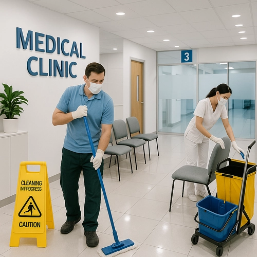 Spotless, verified clinic interior after thorough disinfection