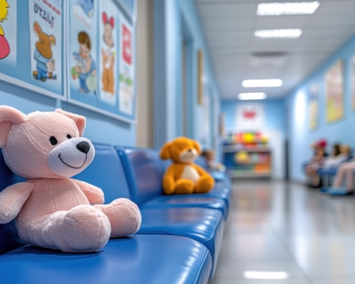 Bright, welcoming pediatric clinic waiting room designed for children