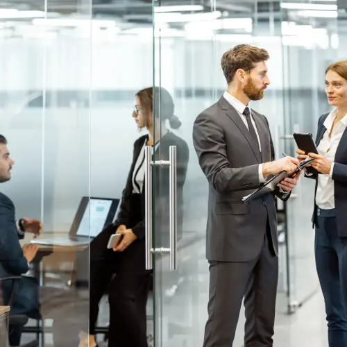 Bank staff coordinating access and oversight before secure cleaning begins